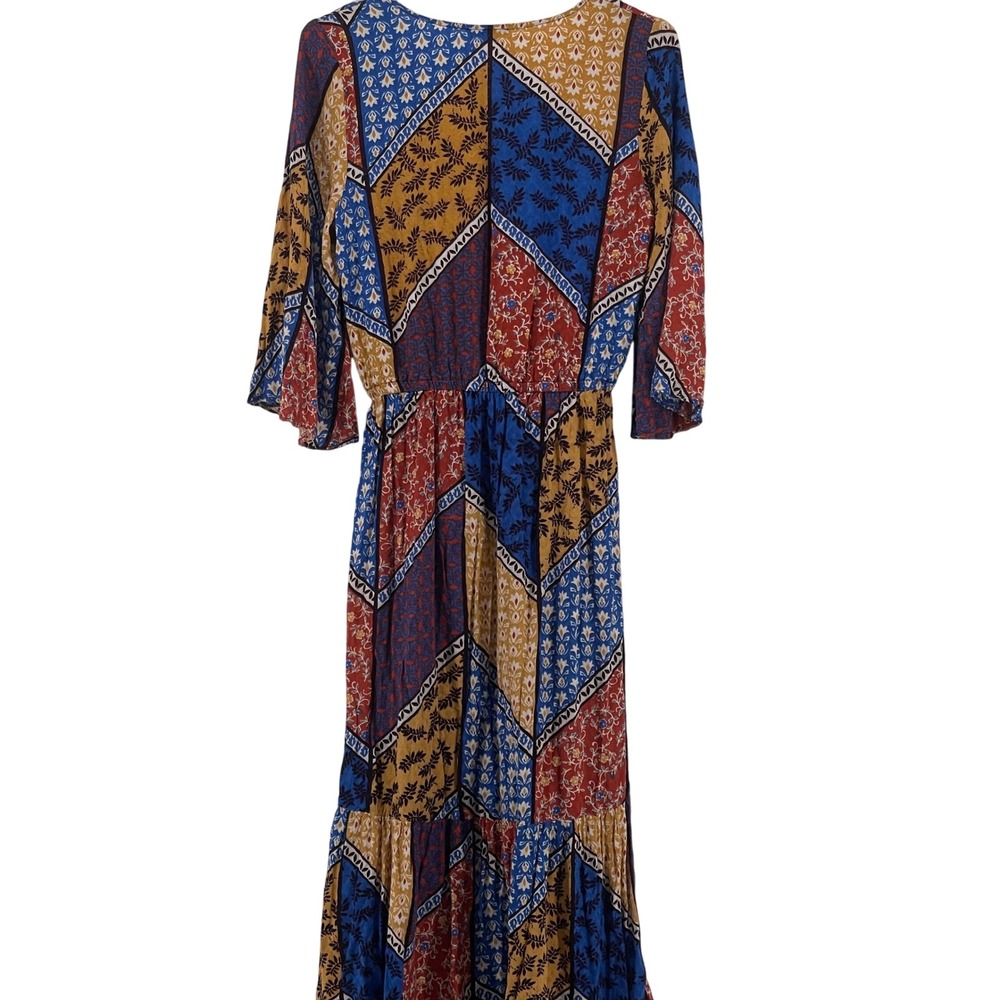Democracy Maxi Dress Patchwork Print‎ 3/4 Sleeve Bohemian Style Size S - Picture 8 of 8